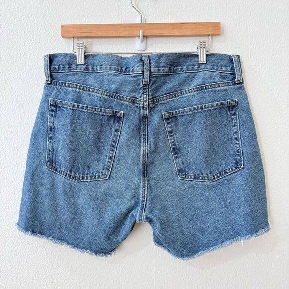 Old Navy Women's 12 Blue Distressed High Rise Slouchy Straight Cut Off Shorts - Picture 4 of 7